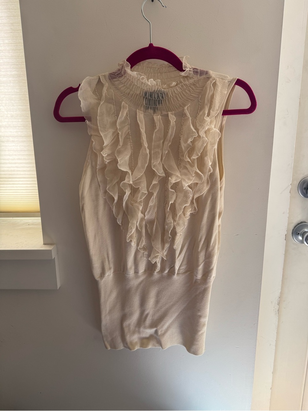 Tracy M Silk Cream Ruffle Knit Shell